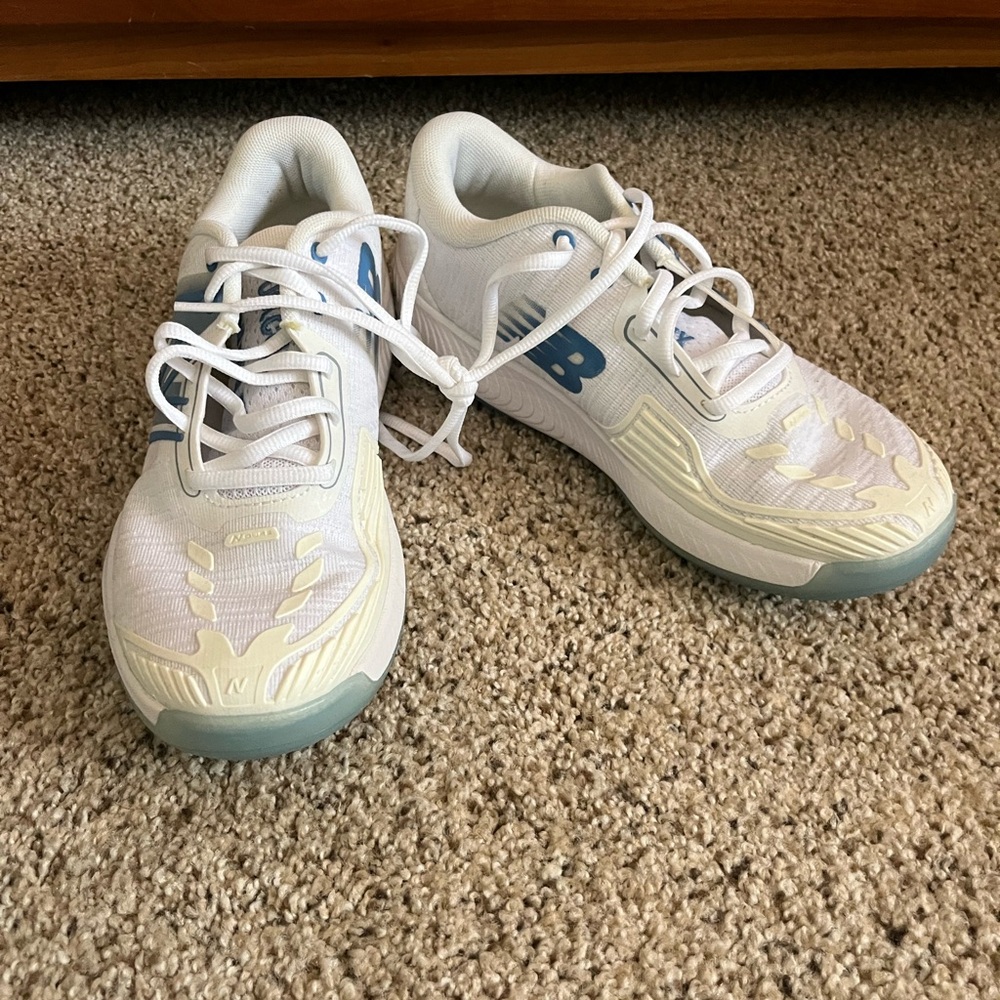 Worn once! New Balance White and Light Blue Athletic Shoes